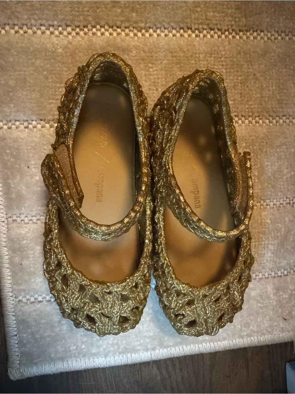 Mini Melissa Gold Glitter Crochet Mary Jane Kids Shoes
